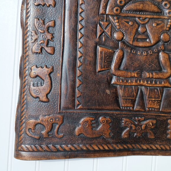 Angel Pazmino Tooled Leather Chair Seat Replacement Part Mexican Aztec Vintage - Picture 4 of 16